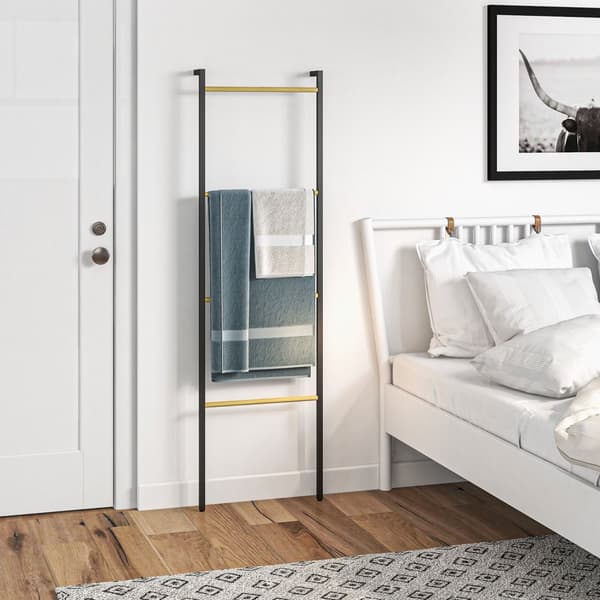 Pyyhetikkaat 49 x 167,5 cm Pyyhehylly, 4 baaria Tilansäästö kylpypyyhkeille Vaatteet Peitot Sanomalehdet Teräs Musta