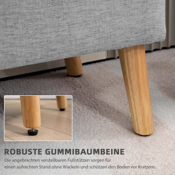Bænk polstret bænk med opbevaringsplads sengebænk med linned look til entre soveværelse stue gummi træ grå 110 x 39 x 45 cm