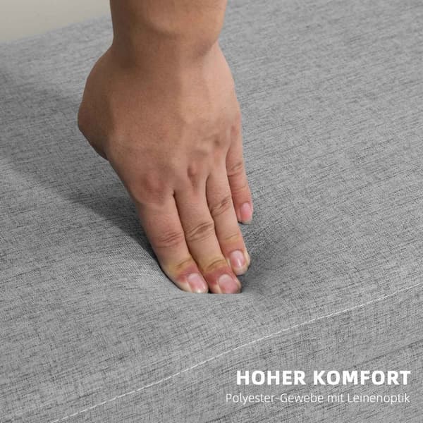 Bænk polstret bænk med opbevaringsplads sengebænk med linned look til entre soveværelse stue gummi træ grå 110 x 39 x 45 cm