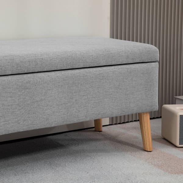 Bænk polstret bænk med opbevaringsplads sengebænk med linned look til entre soveværelse stue gummi træ grå 110 x 39 x 45 cm