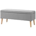 Miniatyrbillede 1 af 10: Bænk polstret bænk med opbevaringsplads sengebænk med linned look til entre soveværelse stue gummi træ grå 110 x 39 x 45 cm