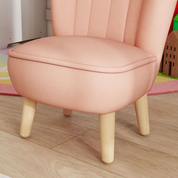 Barnfåtölj, barnsoffa med sammetslook, träben, barnstol för barn 3-7 år, barnrum, lekrum, rosa