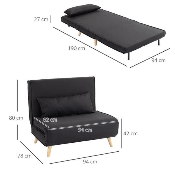 2-i-1 sovestol, op til 350 kg, sovesofa med sengefunktion, pyntepuder, klapstol med justerbart ryglæn, hørlook