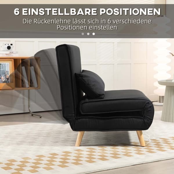 2-i-1 sovestol, op til 350 kg, sovesofa med sengefunktion, pyntepuder, klapstol med justerbart ryglæn, hørlook