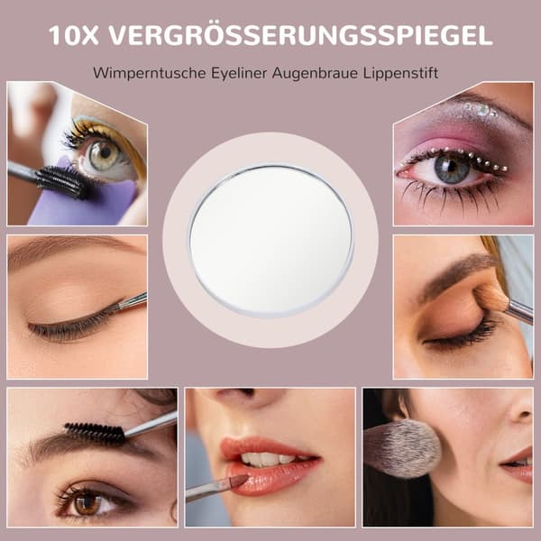 Hollywoodspegel med belysning, 12 LED, 37 x 46 cm, 3 ljusfärger, 10X förstoring, 360° vridbar, USB-laddningsport, vit