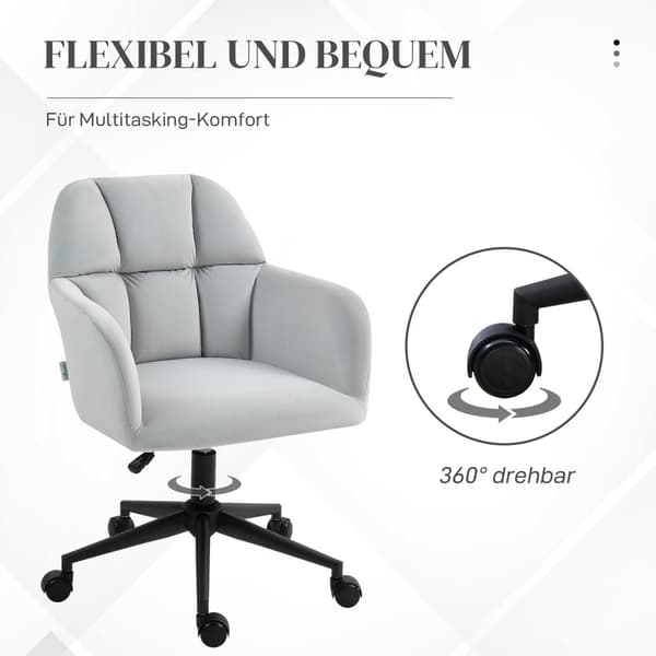 Olohuoneen pyörivä tuoli, korkeussäädettävä moderni työtuoli, käsinojallinen pöytätuoli, samettinen ilme, 120kg asti, vaaleanharmaa