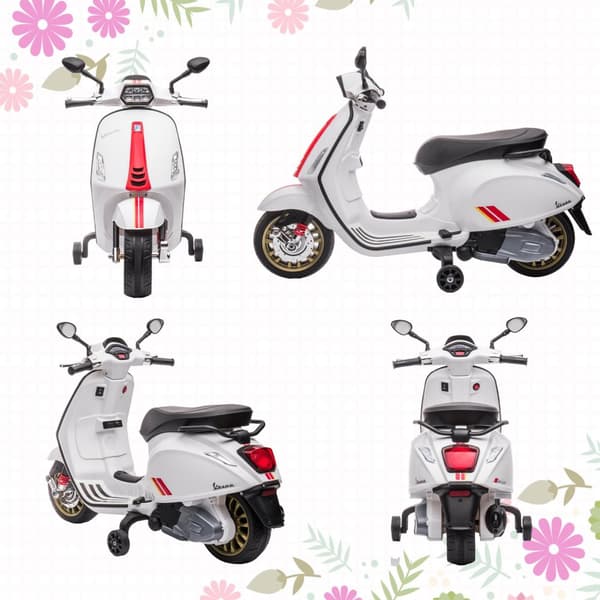 Elmotorcykel för barn, 6V barnmotorcykel med MP3, USB, FM-radio, LED-strålkastare, barnfordon med träningshjul, 3 km/h, för 3-6 år barn, vit