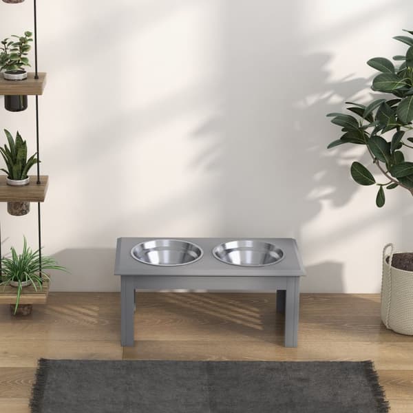 Hundeskål med 2 skåler, 2 L matskål, hevet kattematskål, lettstelt, rustfritt stål grå, 58,4 x 30,5 x 25,4 cm