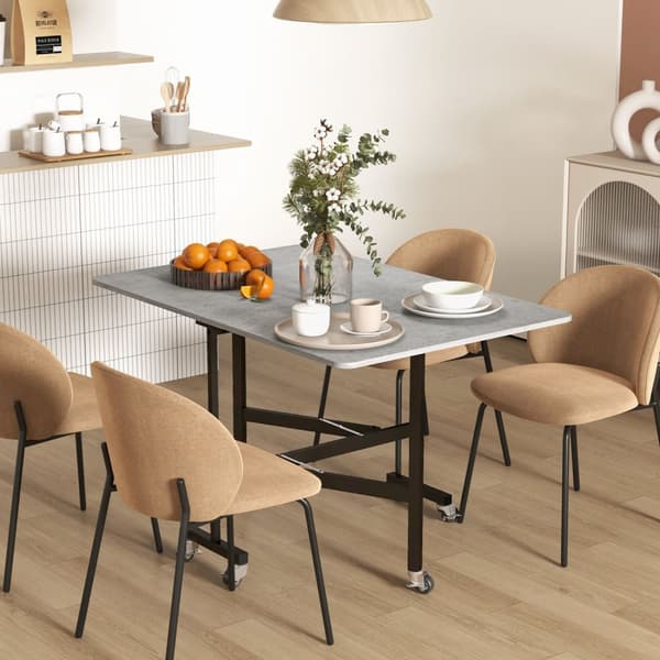 Ruokapöytä, kokoontaitettava keittiöpöytä pyörillä, teräsjalat, taittopöytä 4-6 hengelle, ruokapöytä, 52,5-120 x 80 x 73 cm