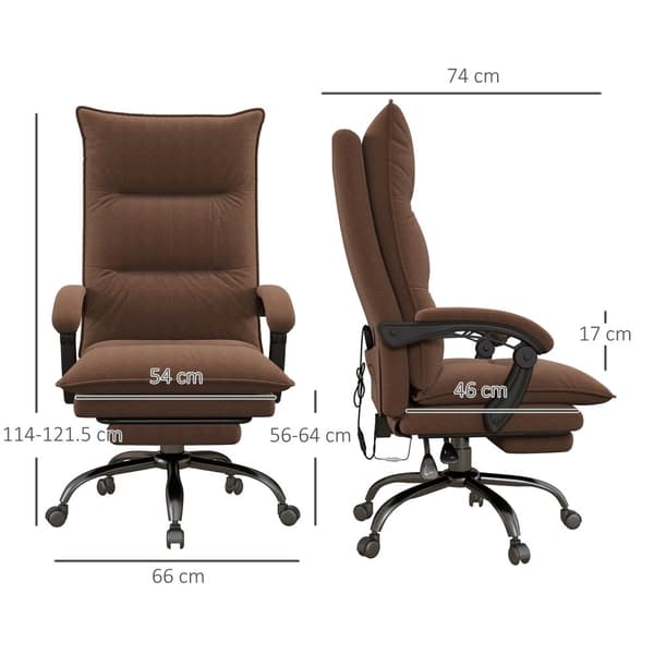 Kontorstol med massasjefunksjon, 155° tilt, svingstol med armlen, ergonomisk skrivebordsstol, brun