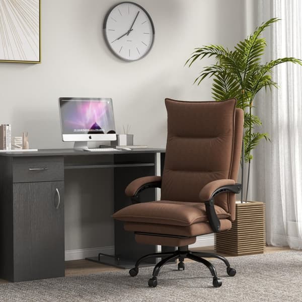 Kontorstol med massasjefunksjon, 155° tilt, svingstol med armlen, ergonomisk skrivebordsstol, brun