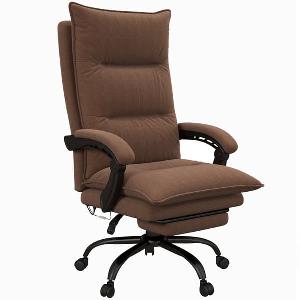 Kontorstol med massasjefunksjon, 155° tilt, svingstol med armlen, ergonomisk skrivebordsstol, brun