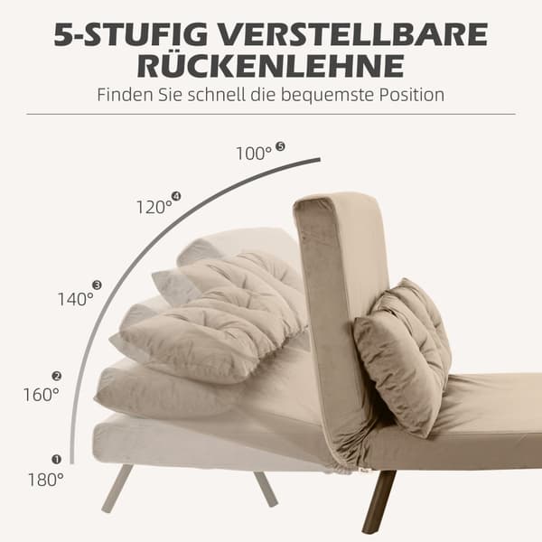 2-istuttava sohva nukkumistoiminnolla, 102x73x81cm, viiteen suuntaan säädettävä selkänoja, heittotyyny, liukumattomat jalat, samettinen look, vaaleanr