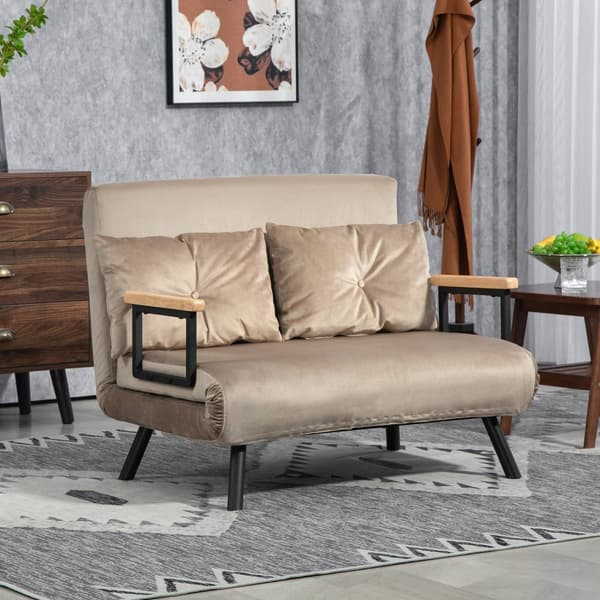 2-istuttava sohva nukkumistoiminnolla, 102x73x81cm, viiteen suuntaan säädettävä selkänoja, heittotyyny, liukumattomat jalat, samettinen look, vaaleanr