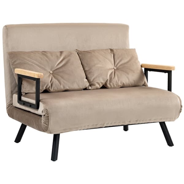 2-istuttava sohva nukkumistoiminnolla, 102x73x81cm, viiteen suuntaan säädettävä selkänoja, heittotyyny, liukumattomat jalat, samettinen look, vaaleanr