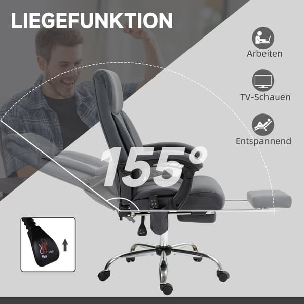 Kontorstol med massagefunktion, direktørstol højdejusterbar, med lænefunktion, ergonomisk, mørkegrå