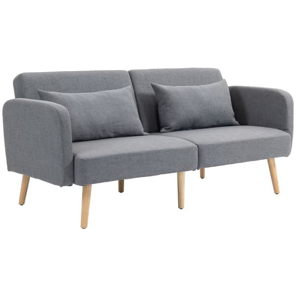 3-seters sofa med sovefunksjon, 170x83x80cm, med 3-trinns justerbar ryggstøtte og føtter, bølgefjærer, puteputer, linlook, grå