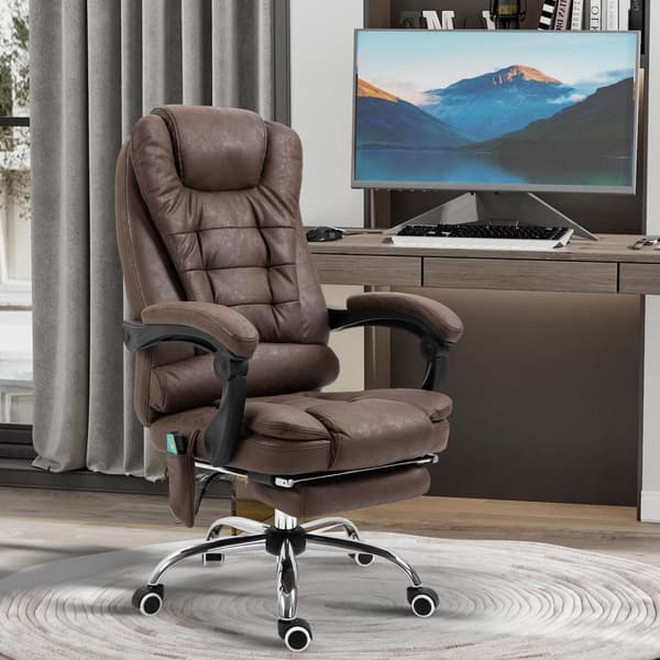 Kontorstol med massasjefunksjon, ergonomisk skrivebordsstol med ligge- og varmefunksjon, høydejusterbar datastol med fotstøtte