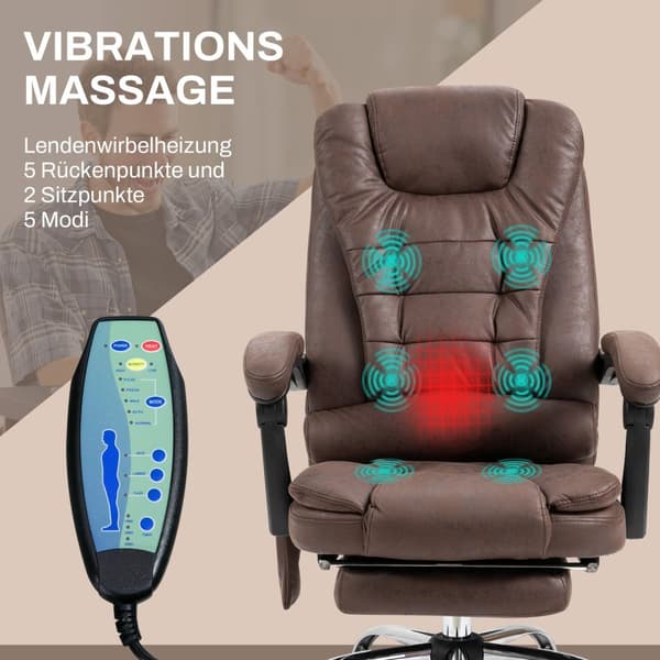 Kontorstol med massasjefunksjon, ergonomisk skrivebordsstol med ligge- og varmefunksjon, høydejusterbar datastol med fotstøtte