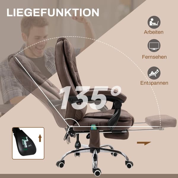 Kontorstol med massasjefunksjon, ergonomisk skrivebordsstol med ligge- og varmefunksjon, høydejusterbar datastol med fotstøtte