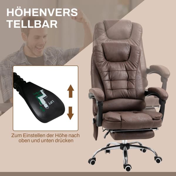 Kontorstol med massasjefunksjon, ergonomisk skrivebordsstol med ligge- og varmefunksjon, høydejusterbar datastol med fotstøtte