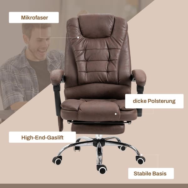 Kontorstol med massasjefunksjon, ergonomisk skrivebordsstol med ligge- og varmefunksjon, høydejusterbar datastol med fotstøtte