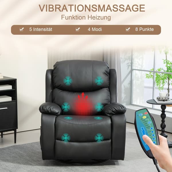 Afslapningsstol med massagefunktion, elektrisk tv-stol med lænefunktion, varmefunktion, roterende massagestol med fjedersystem