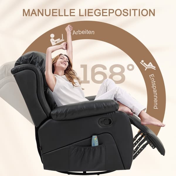Afslapningsstol med massagefunktion, elektrisk tv-stol med lænefunktion, varmefunktion, roterende massagestol med fjedersystem