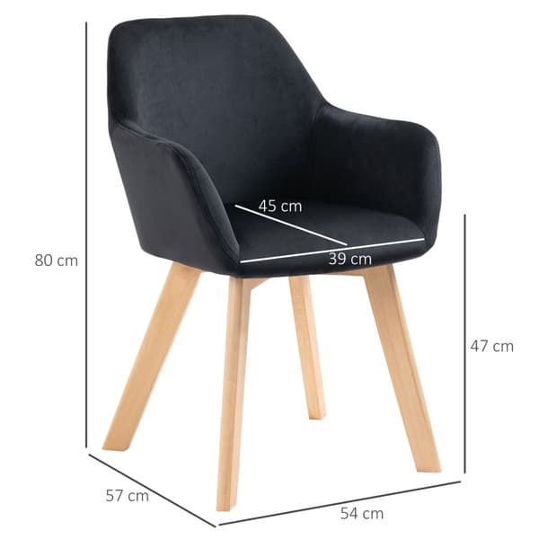 Køkkenstole sæt af 2, bæreevne 120 kg, ergonomiske, med forlænget armlæn, ryglæn, polyester, træ, 54x57x80 cm, sort