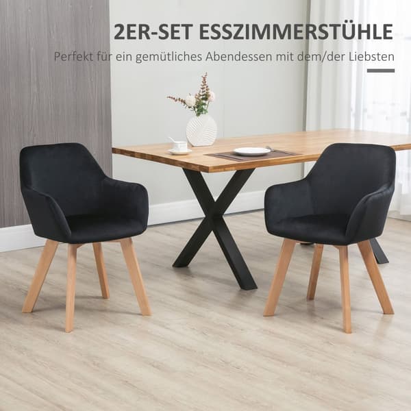 Køkkenstole sæt af 2, bæreevne 120 kg, ergonomiske, med forlænget armlæn, ryglæn, polyester, træ, 54x57x80 cm, sort
