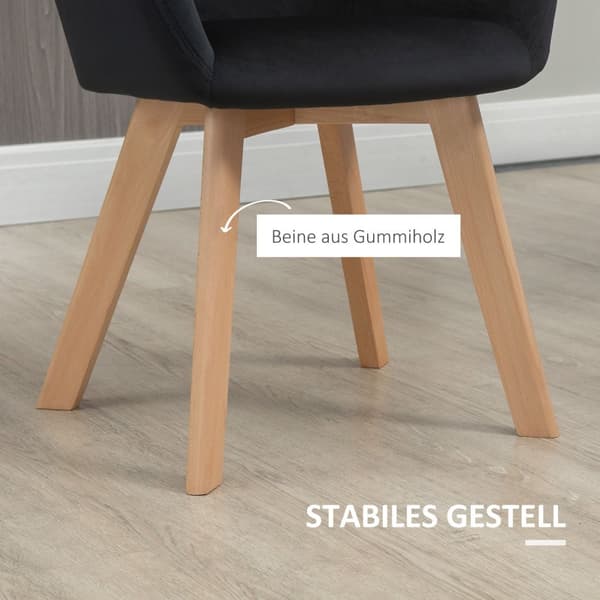 Køkkenstole sæt af 2, bæreevne 120 kg, ergonomiske, med forlænget armlæn, ryglæn, polyester, træ, 54x57x80 cm, sort