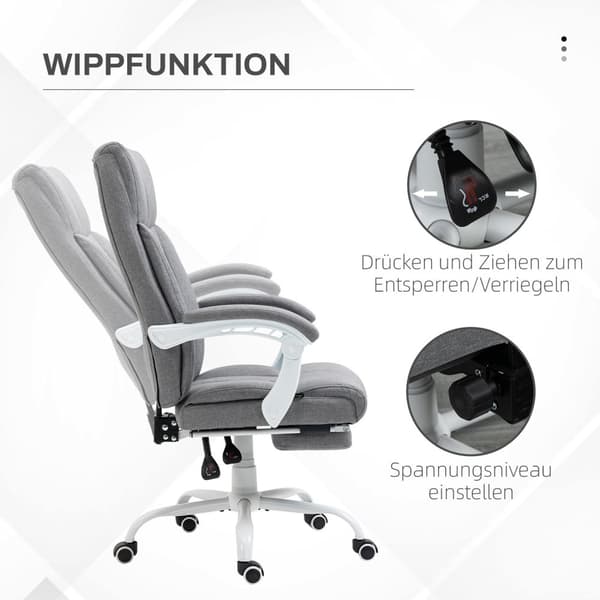 Kontorstolryggstøtte justerbar, 155°, ergonomisk skrivebordsstol med liggefunksjon, høydejusterbar