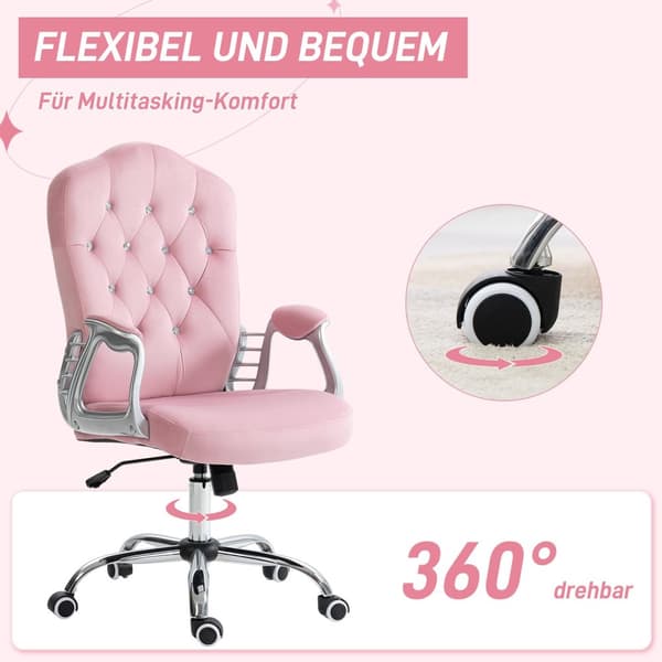 Naisten toimistotuoli, Ergonominen pöytätuoli keinutoiminnolla, korkeussäädettävä, kantavuus 120 kg, vaaleanpunainen