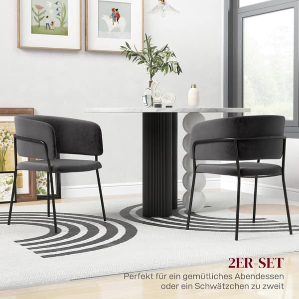 Spisestuestoler sett med 2 kjøkkenstoler med ryggstøtte, stålben, polstret stol med fløyelslook til stue, kjøkken, grå 57 x 53 x 73 cm
