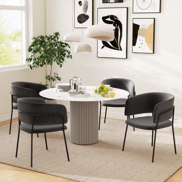 Spisestuestoler sett med 2 kjøkkenstoler med ryggstøtte, stålben, polstret stol med fløyelslook til stue, kjøkken, grå 57 x 53 x 73 cm