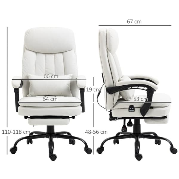 Kontorstol med massasjefunksjon, ergonomisk skrivebordsstol, høydejusterbar lederstol, kremhvit