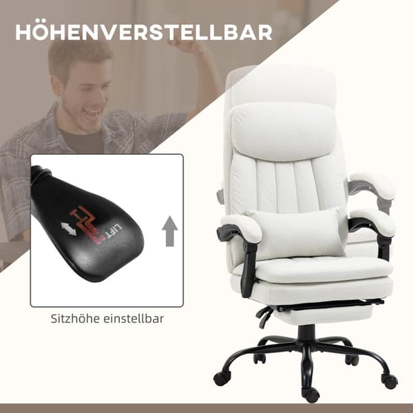Kontorstol med massasjefunksjon, ergonomisk skrivebordsstol, høydejusterbar lederstol, kremhvit