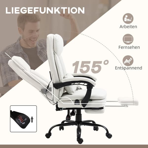 Kontorstol med massasjefunksjon, ergonomisk skrivebordsstol, høydejusterbar lederstol, kremhvit