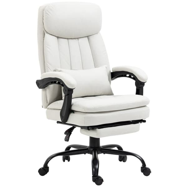 Kontorstol med massasjefunksjon, ergonomisk skrivebordsstol, høydejusterbar lederstol, kremhvit