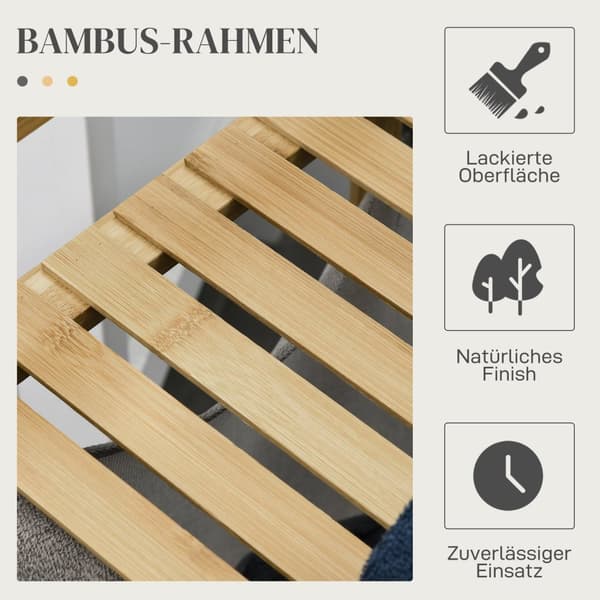 Skittentøyskurv 81,2 L Vaskeboks med 2 avtakbare vaskeposer, Vaskekurv med plattform, håndtak, for bad, bambus, naturlig