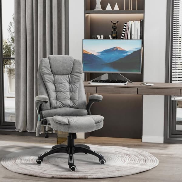 Kontorstol med massasje- og varmefunksjon, ergonomisk, høydejusterbar, glatt, 6 massasjepunkter, 68W x 72D x 110-120H cm, Grå