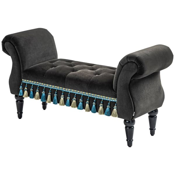 Pehmustettu penkki makuuhuone, jossa säilytystilaa, käsinoja, puiset jalat, vintage design, samettinen ilme, kantavuus 150 kg, 117x4 x58cm, tummanharm