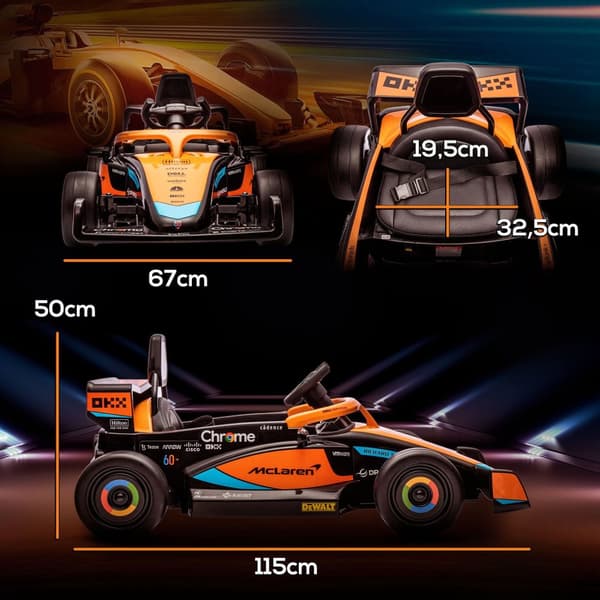 McLaren børnebil, med 2 gear, 2 motorer, fjernbetjening, MP3 USB, affjedring, horn, til 3-5 år børn, bæreevne 30 kg, orange