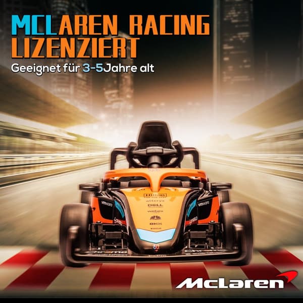 McLaren børnebil, med 2 gear, 2 motorer, fjernbetjening, MP3 USB, affjedring, horn, til 3-5 år børn, bæreevne 30 kg, orange