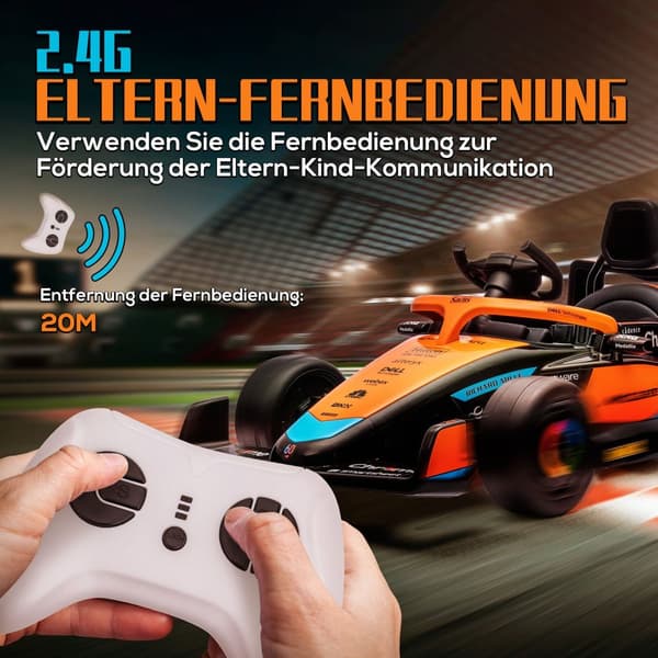 McLaren børnebil, med 2 gear, 2 motorer, fjernbetjening, MP3 USB, affjedring, horn, til 3-5 år børn, bæreevne 30 kg, orange
