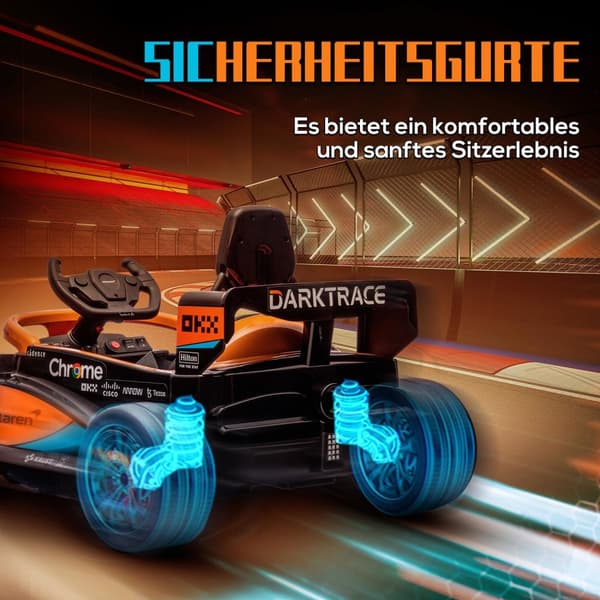 McLaren børnebil, med 2 gear, 2 motorer, fjernbetjening, MP3 USB, affjedring, horn, til 3-5 år børn, bæreevne 30 kg, orange