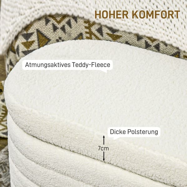 Sengebenk på soverom, med oppbevaringsplass, treben, høy stabilitet, teddy fleece, bæreevne 120 kg, 116 x 41 x 40,5 cm, kremhvit