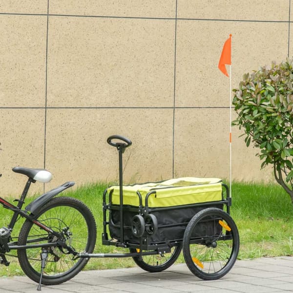 2-i-1 lasttrailer, last 40 kg, med bremse, opbevaringstaske, dæksel, reflekser, Oxford, 130 x 64 x 103 cm, gul