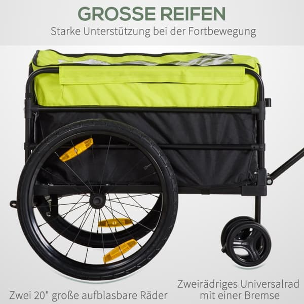 2-i-1 lasttrailer, last 40 kg, med bremse, opbevaringstaske, dæksel, reflekser, Oxford, 130 x 64 x 103 cm, gul