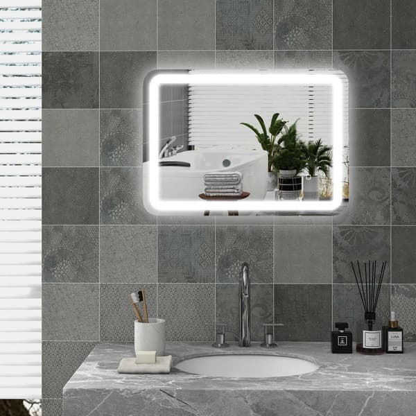 Badeværelsesspejl LED, 50 x 70 cm, IP44, med 3 lysfarver, touch-kontakt, automatisk anti-dug, memory funktion, hærdet glas, sølv